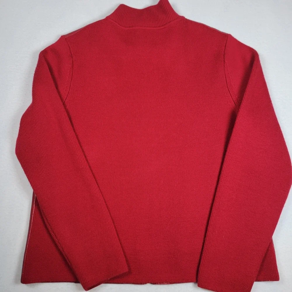 Pendleton Oregon Vintage Wool Leather Sweater Jacket‎ Solid Red Zippered Size L